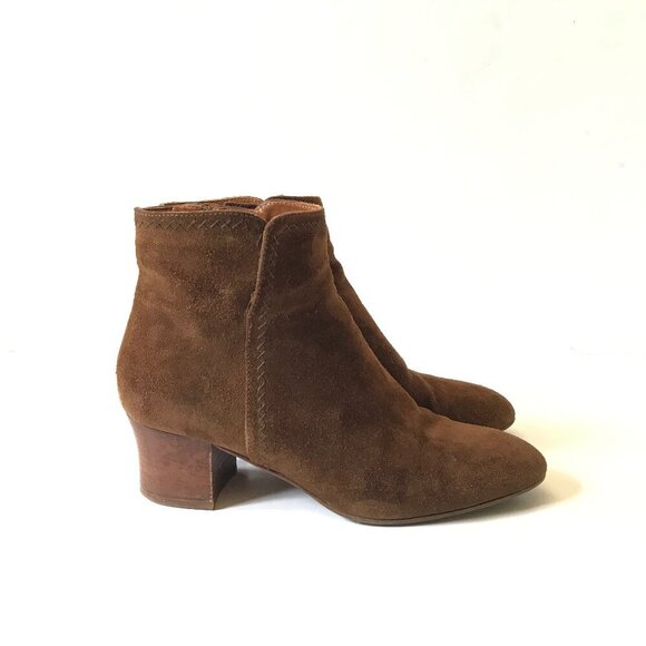 Aquatalia Florine Suede Booties Boots Womens 6.5 Brown Side Zip Waterproof Shoes